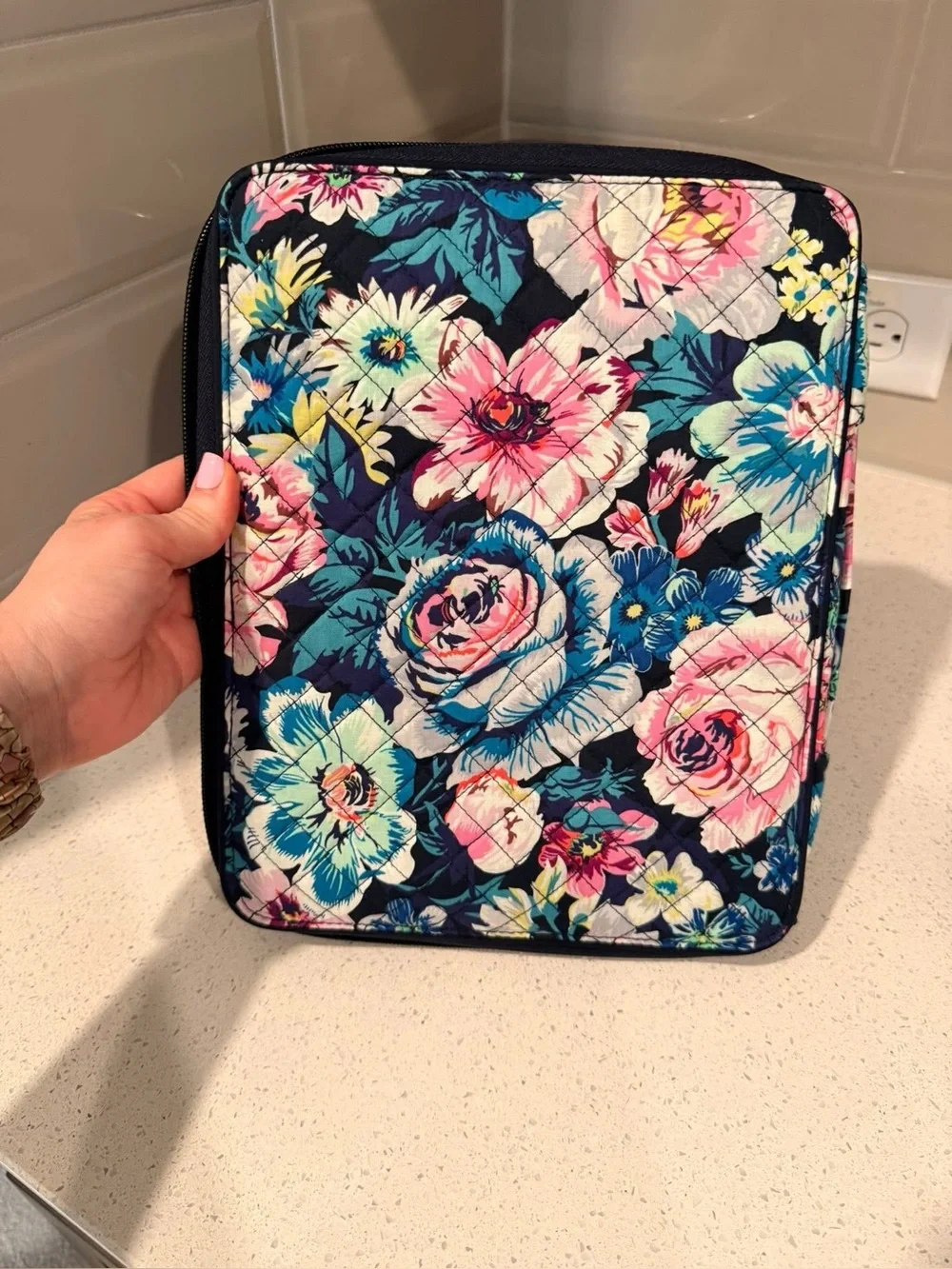 Vera Bradley Floral Quilted Tablet Case in Navy, Pink, Teal